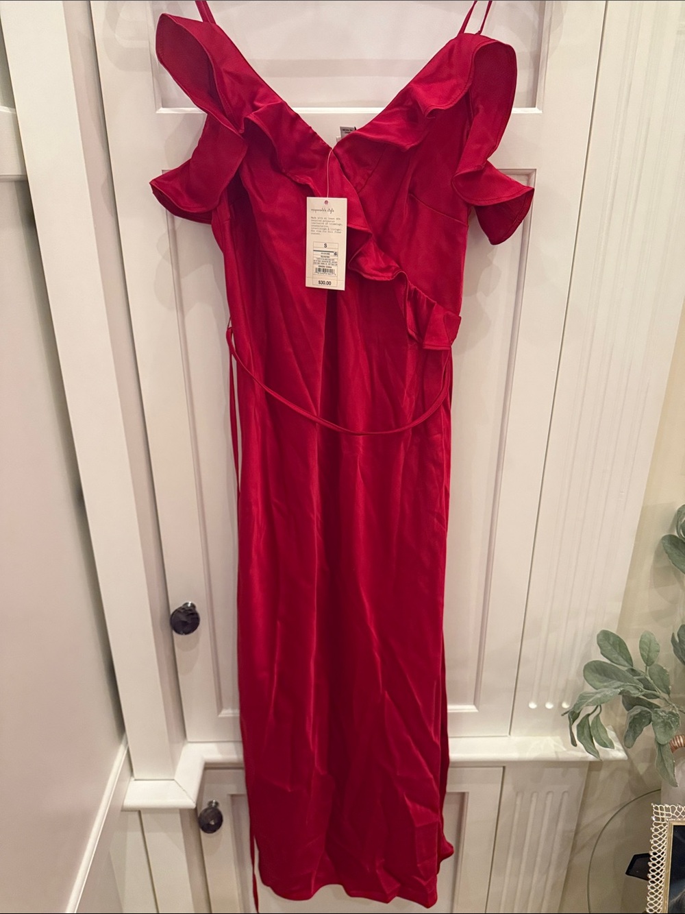 a new day Red Ruffle Satin Maxi Dress